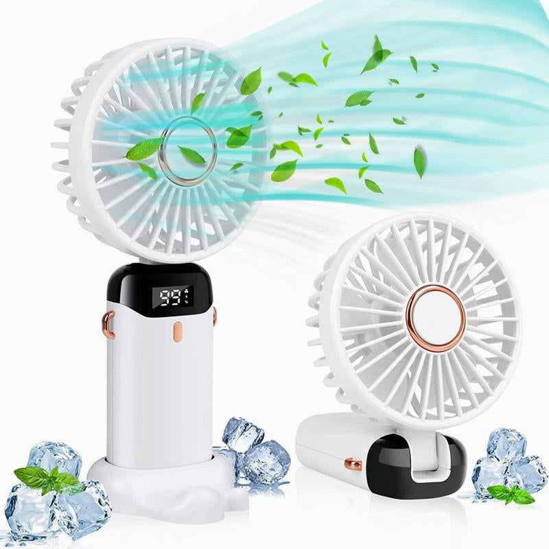 USB Rechargeable Handheld Portable Fan with Phone Holder for Iphone Android Mobile Phone, Cooling Fan with Digital Display, Portable Mini Fan, 90° Ajustable Handheld Fan for Outdoor Sports