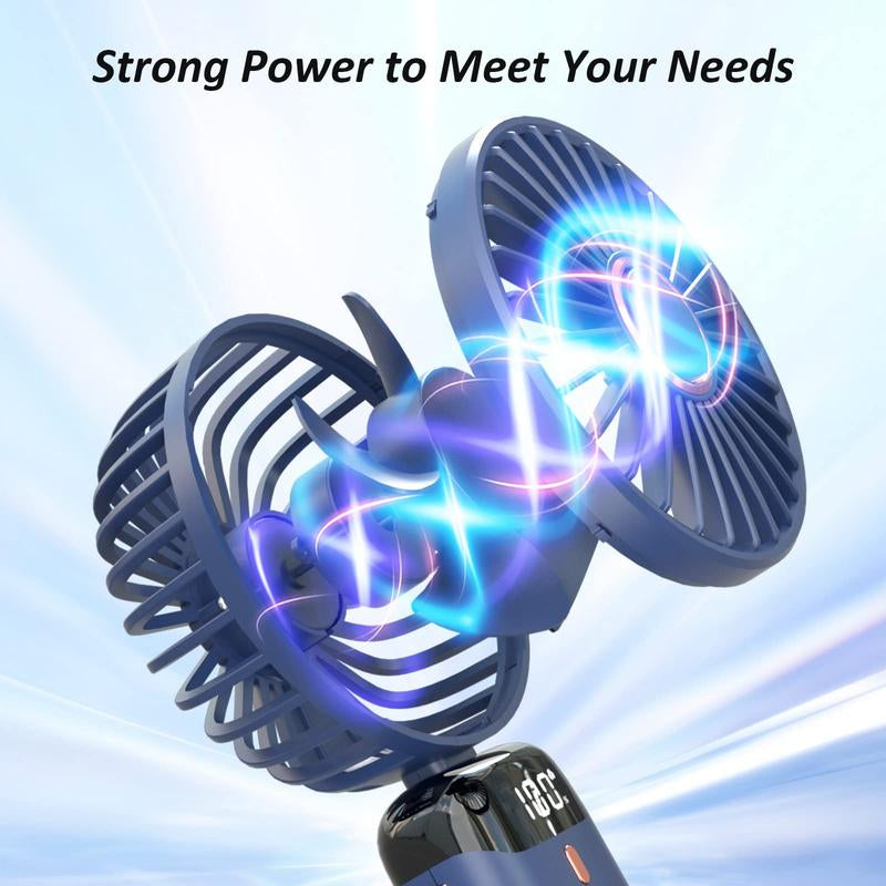 USB Rechargeable Handheld Portable Fan with Phone Holder for Iphone Android Mobile Phone, Cooling Fan with Digital Display, Portable Mini Fan, 90° Ajustable Handheld Fan for Outdoor Sports