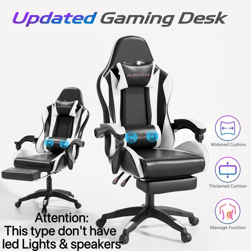 【Wider Seat】Mr IRONSTONE Gaming Chair with Speakers and Rgb Lighting Ergonomic Massage Computer Gaming Chair with Broaden Cusion and Footrest High Back Video Game Chair for Adults Kids Boyfriend Father'S Gift, Blue Black and Pink, Dealsforyoudays