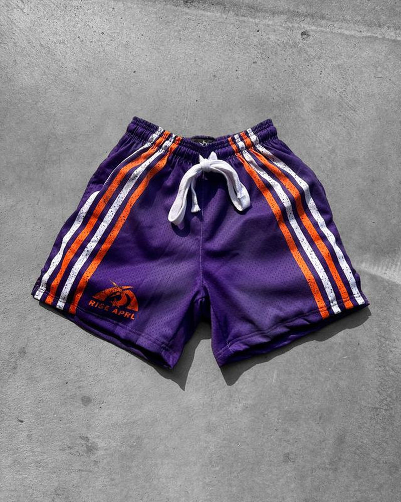 Rise Apparel Mens Mesh Shorts with Striped Design Front Zipper Closure & Embroidered "R" Logo Casual Style for Men Vintage Drawstring Classic Fit Outdoor Activities with Side Pockets - Menswear