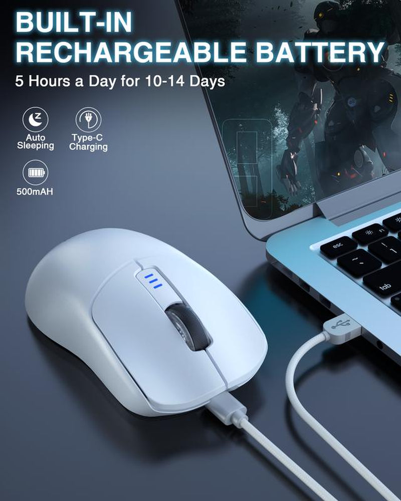 AULA SC580 Wireless Gaming Mouse, Tri-Mode 2.4G/BT5.0/USB-C Gaming Mouse, 10000 DPI Rechargeable Wireless Mouse, Gaming Mouse with 6 Programmable Buttons and Summer Anti-Slip Stickers, Office Desktop Laptop PC Accessories