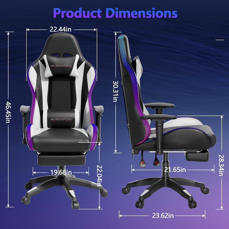 【Wider Seat】Mr IRONSTONE Gaming Chair with Speakers and Rgb Lighting Ergonomic Massage Computer Gaming Chair with Broaden Cusion and Footrest High Back Video Game Chair for Adults Kids Boyfriend Father'S Gift, Blue Black and Pink, Dealsforyoudays