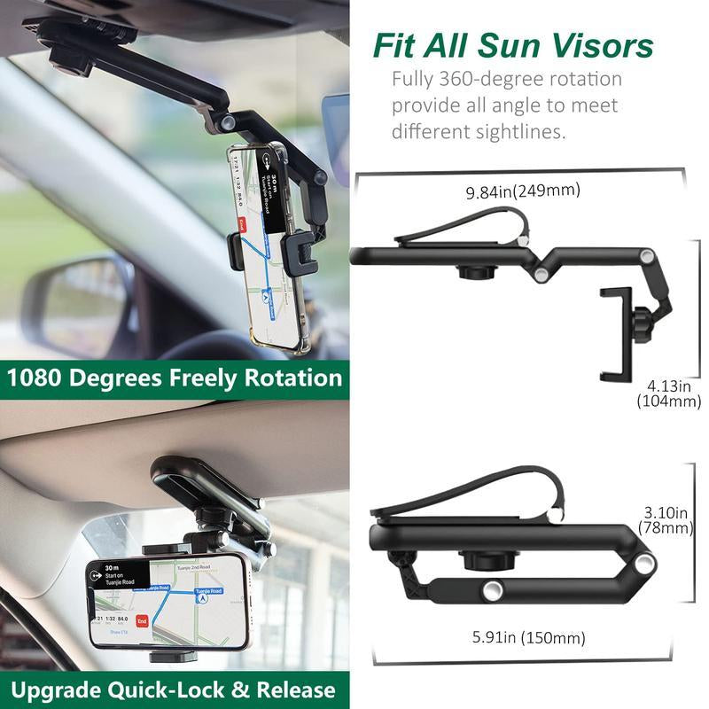 New 1080° Multi-Function Sun Visor Universal 360 Degree Rotating Phone Holder Suitable for Any Scene Car Holder - Rotatable and Retractable