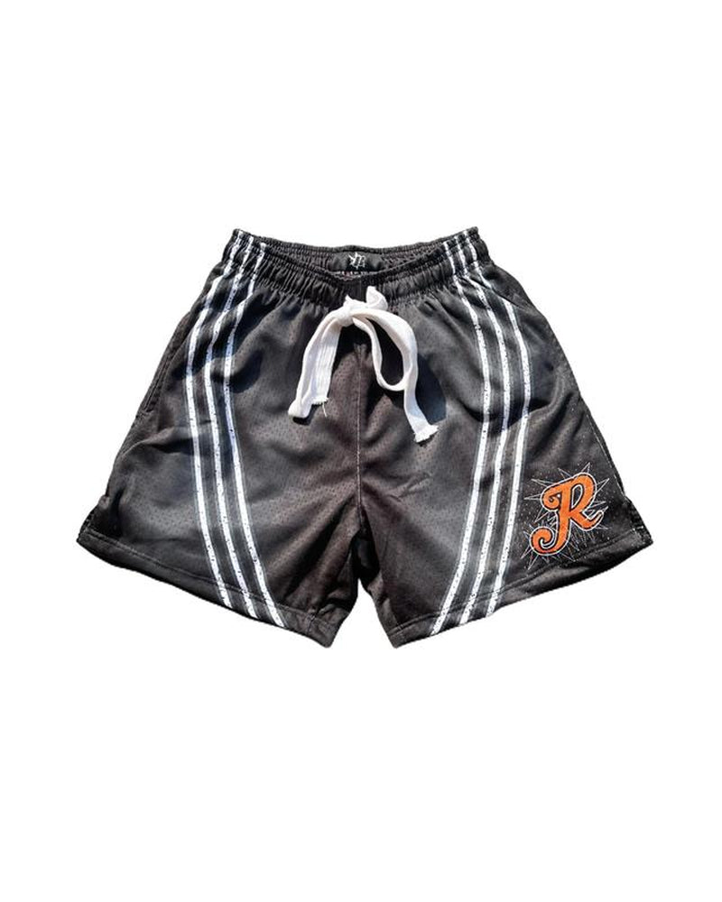 Rise Apparel Mens Mesh Shorts with Striped Design Front Zipper Closure & Embroidered "R" Logo Casual Style for Men Vintage Drawstring Classic Fit Outdoor Activities with Side Pockets - Menswear