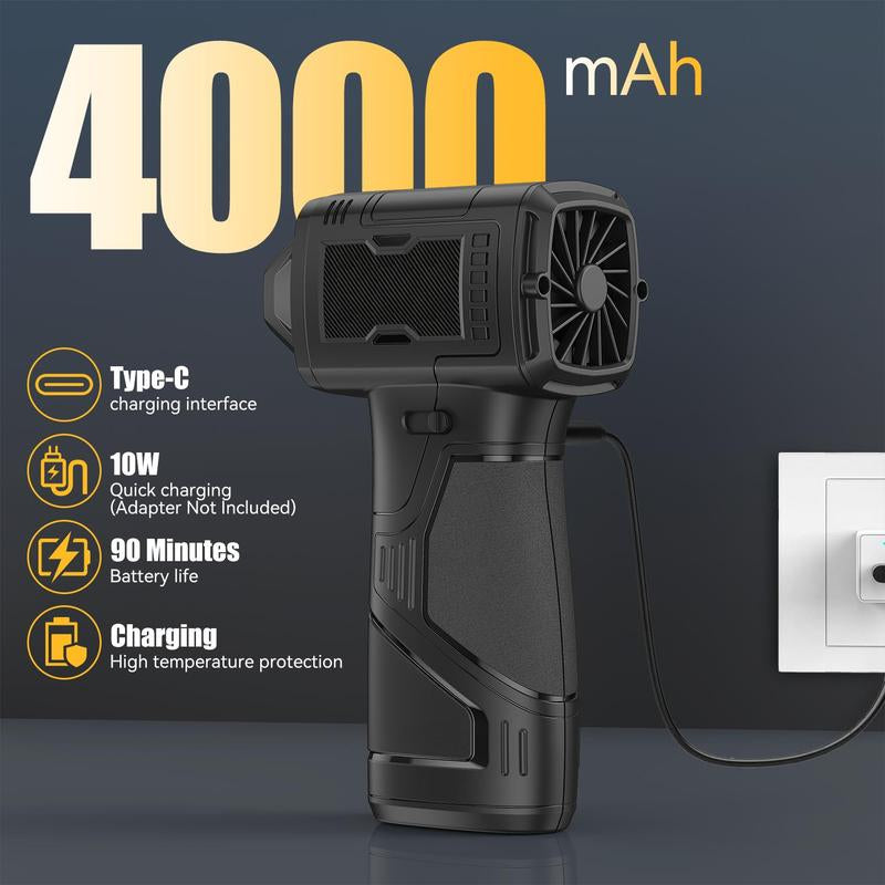 Highyes Electric Air Duster—130,000 RPM Brushless Turbo Fan, Portable Dust Blower for Cleaning Electronics, 3-Speed Cordless Blower with 4000Mah Battery, Suitable for Keyboard, Outdoor, Car and Home Cleaning