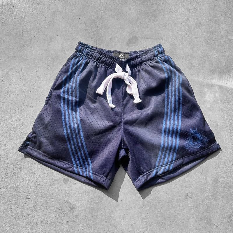 Rise Apparel Mens Mesh Shorts with Striped Design Front Zipper Closure & Embroidered "R" Logo Casual Style for Men Vintage Drawstring Classic Fit Outdoor Activities with Side Pockets - Menswear