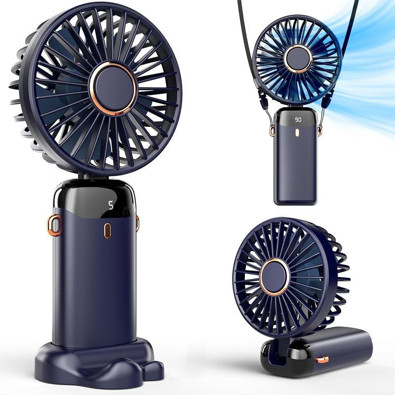 USB Rechargeable Handheld Portable Fan with Phone Holder for Iphone Android Mobile Phone, Cooling Fan with Digital Display, Portable Mini Fan, 90° Ajustable Handheld Fan for Outdoor Sports