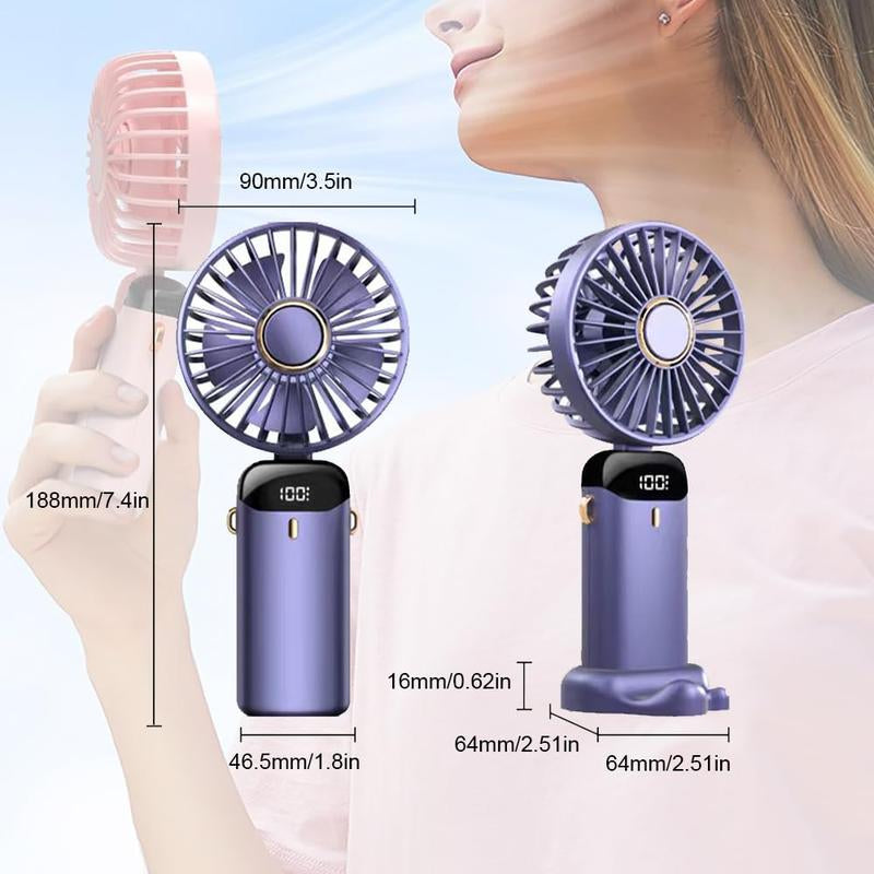 USB Rechargeable Handheld Portable Fan with Phone Holder for Iphone Android Mobile Phone, Cooling Fan with Digital Display, Portable Mini Fan, 90° Ajustable Handheld Fan for Outdoor Sports
