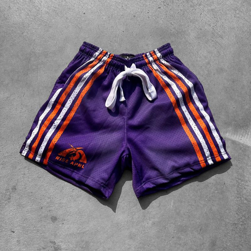 Rise Apparel Mens Mesh Shorts with Striped Design Front Zipper Closure & Embroidered "R" Logo Casual Style for Men Vintage Drawstring Classic Fit Outdoor Activities with Side Pockets - Menswear