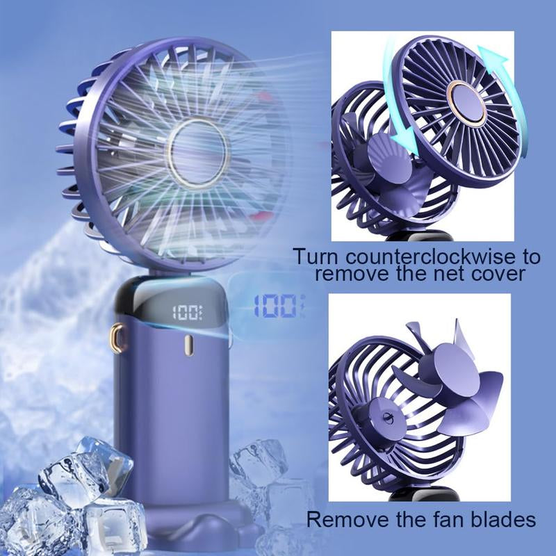 USB Rechargeable Handheld Portable Fan with Phone Holder for Iphone Android Mobile Phone, Cooling Fan with Digital Display, Portable Mini Fan, 90° Ajustable Handheld Fan for Outdoor Sports