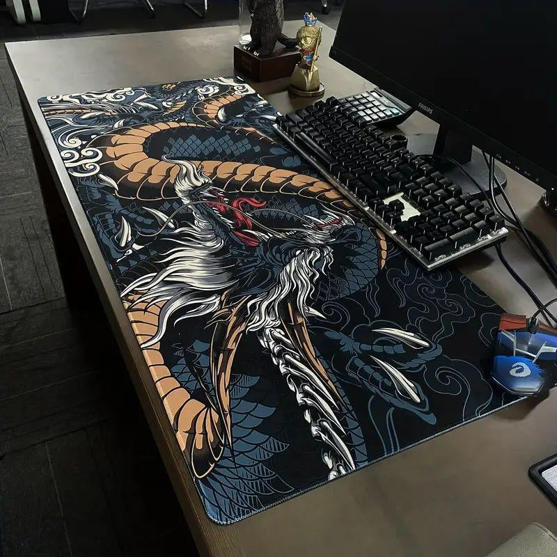 Rectangle Mouse Pad, 1 Count Smooth Mouse Movement & Waterproof Base Mouse Mat, Dragon Pattern Mouse Pad for Office Laptop & Home