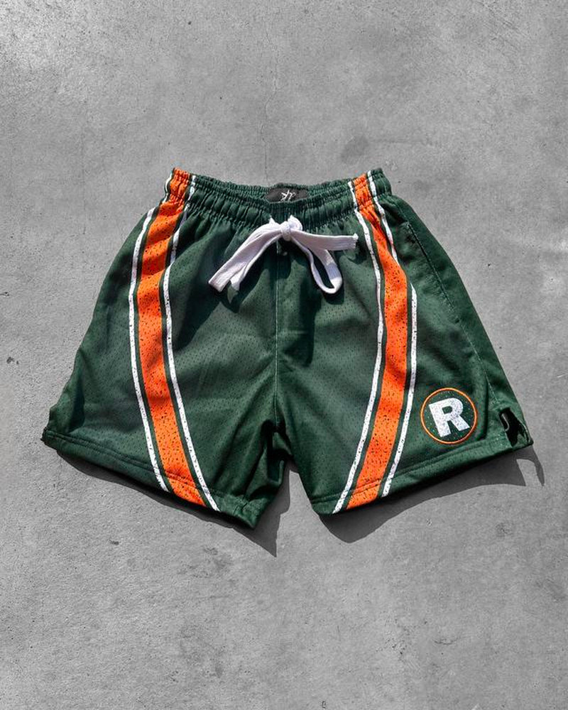 Rise Apparel Mens Mesh Shorts with Striped Design Front Zipper Closure & Embroidered "R" Logo Casual Style for Men Vintage Drawstring Classic Fit Outdoor Activities with Side Pockets - Menswear