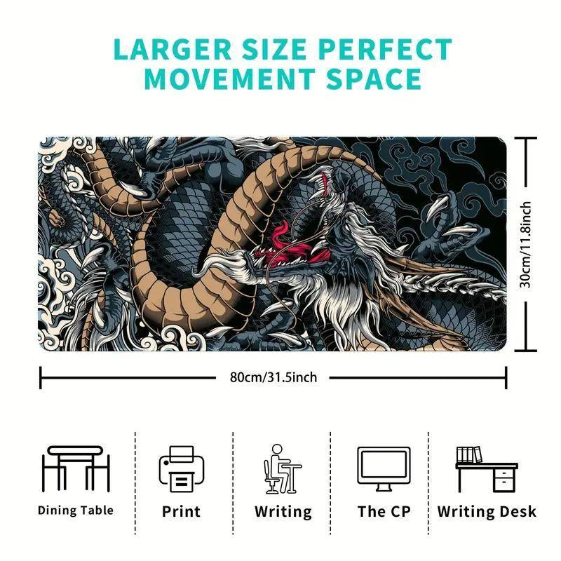 Rectangle Mouse Pad, 1 Count Smooth Mouse Movement & Waterproof Base Mouse Mat, Dragon Pattern Mouse Pad for Office Laptop & Home