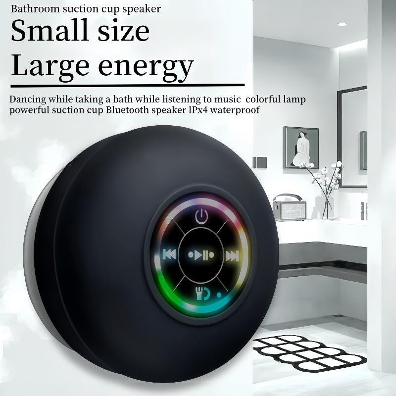Waterproof Multifunctional Wireless Speaker, Portable Suction Cup Bluetooth-Compatible Speaker with LED Light, Rechargeable Speaker for Home, Bathroom, Outdoor, Men Gifts, USB Rechargeable Speaker