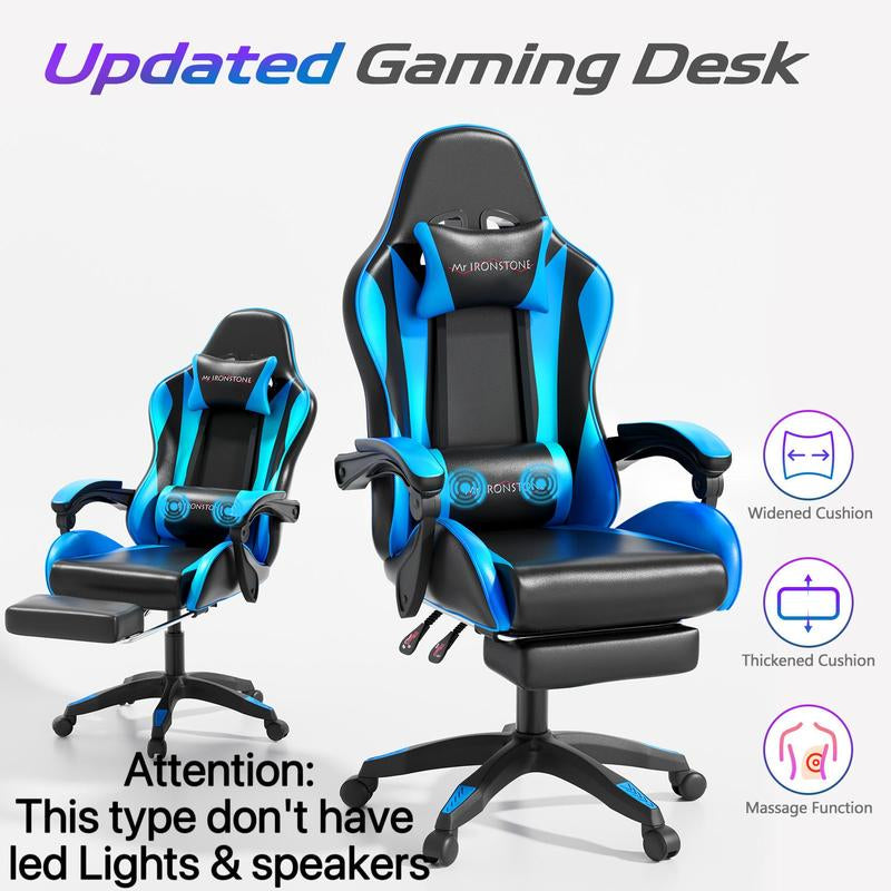 【Wider Seat】Mr IRONSTONE Gaming Chair with Speakers and Rgb Lighting Ergonomic Massage Computer Gaming Chair with Broaden Cusion and Footrest High Back Video Game Chair for Adults Kids Boyfriend Father'S Gift, Blue Black and Pink, Dealsforyoudays
