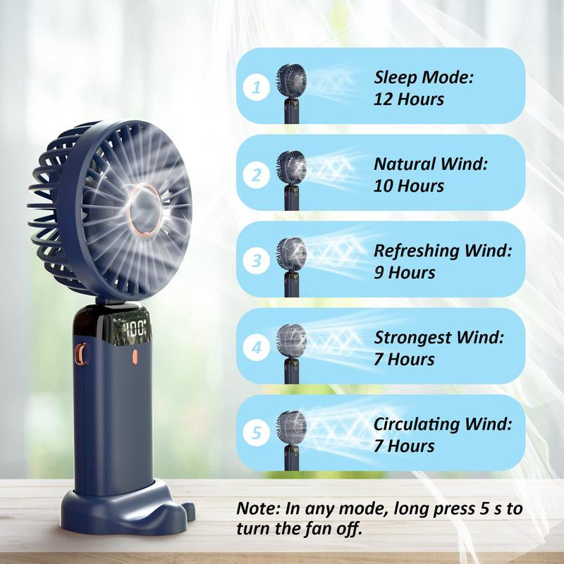 USB Rechargeable Handheld Portable Fan with Phone Holder for Iphone Android Mobile Phone, Cooling Fan with Digital Display, Portable Mini Fan, 90° Ajustable Handheld Fan for Outdoor Sports