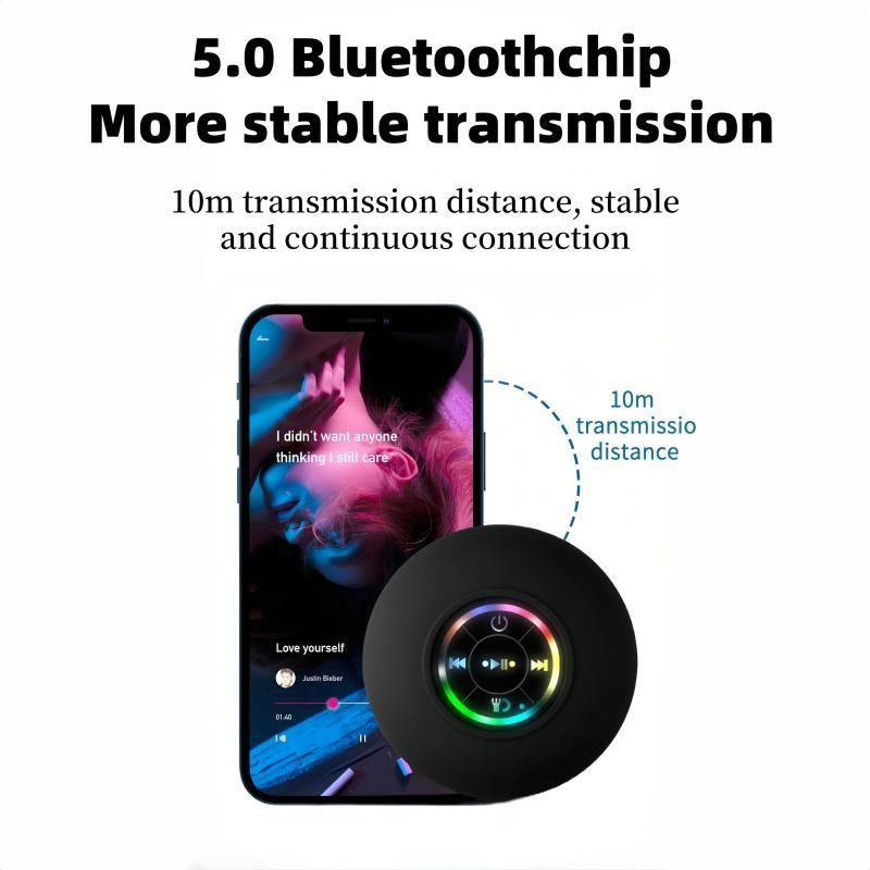 Waterproof Multifunctional Wireless Speaker, Portable Suction Cup Bluetooth-Compatible Speaker with LED Light, Rechargeable Speaker for Home, Bathroom, Outdoor, Men Gifts, USB Rechargeable Speaker