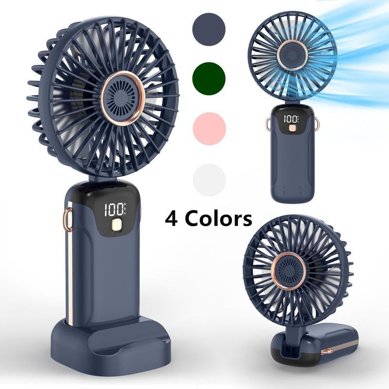 USB Rechargeable Handheld Portable Fan with Phone Holder for Iphone Android Mobile Phone, Cooling Fan with Digital Display, Portable Mini Fan, 90° Ajustable Handheld Fan for Outdoor Sports
