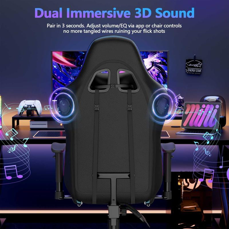 【Wider Seat】Mr IRONSTONE Gaming Chair with Speakers and Rgb Lighting Ergonomic Massage Computer Gaming Chair with Broaden Cusion and Footrest High Back Video Game Chair for Adults Kids Boyfriend Father'S Gift, Blue Black and Pink, Dealsforyoudays