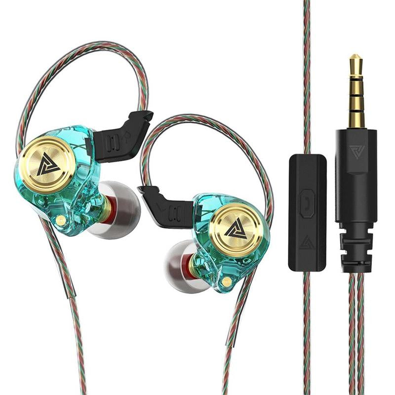 Wired Gaming Earbuds with MIC, QKZ AK3 in Ear Monitor Headphones, Deep Bass Sound, 1DD 10Mm Dynamic Driver, IEM for Music Video Calling(Black Clear Green Purple)