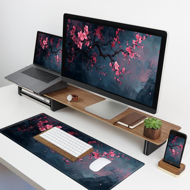 BHJLAXR Cherry Blossom Pattern Mouse Pad, 1 Count Rectangle Gaming Mouse Pad, Anti-Slip Rubber Base Mouse Mat for Work, Gaming, Office Desk Mat