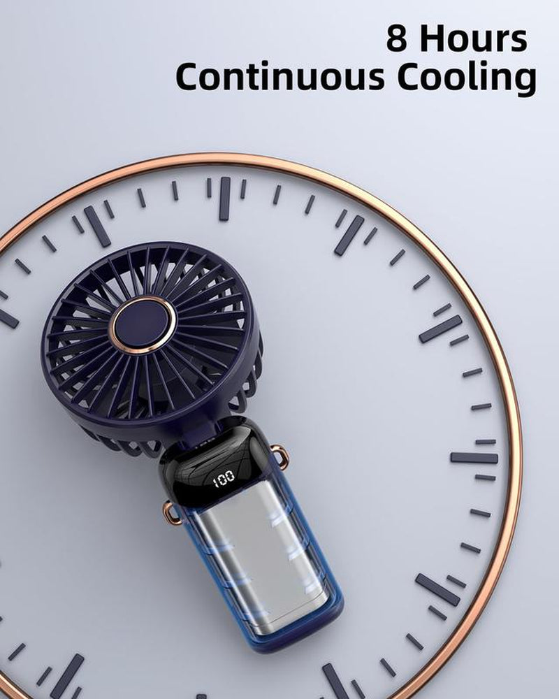 USB Rechargeable Handheld Portable Fan with Phone Holder for Iphone Android Mobile Phone, Cooling Fan with Digital Display, Portable Mini Fan, 90° Ajustable Handheld Fan for Outdoor Sports