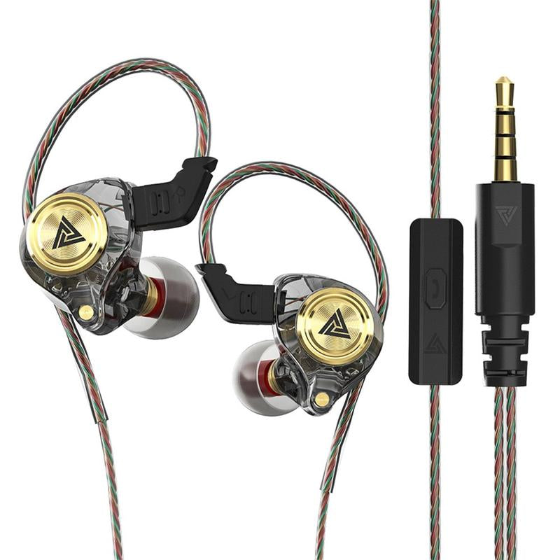 Wired Gaming Earbuds with MIC, QKZ AK3 in Ear Monitor Headphones, Deep Bass Sound, 1DD 10Mm Dynamic Driver, IEM for Music Video Calling(Black Clear Green Purple)