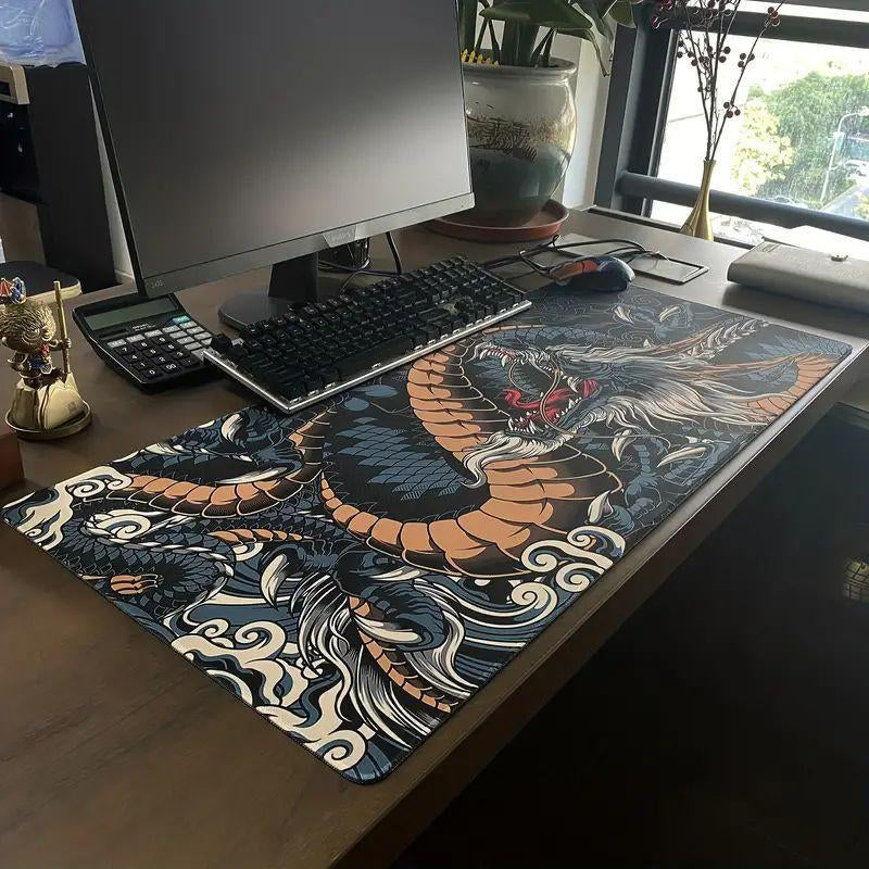 Rectangle Mouse Pad, 1 Count Smooth Mouse Movement & Waterproof Base Mouse Mat, Dragon Pattern Mouse Pad for Office Laptop & Home