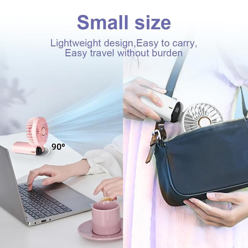 USB Rechargeable Handheld Portable Fan with Phone Holder for Iphone Android Mobile Phone, Cooling Fan with Digital Display, Portable Mini Fan, 90° Ajustable Handheld Fan for Outdoor Sports