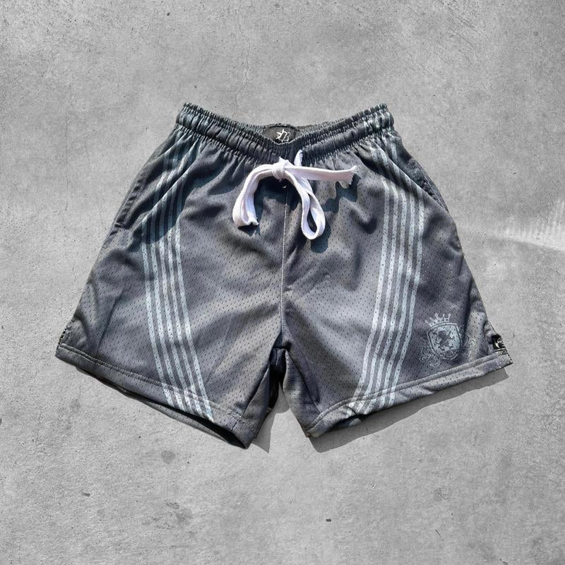 Rise Apparel Mens Mesh Shorts with Striped Design Front Zipper Closure & Embroidered "R" Logo Casual Style for Men Vintage Drawstring Classic Fit Outdoor Activities with Side Pockets - Menswear