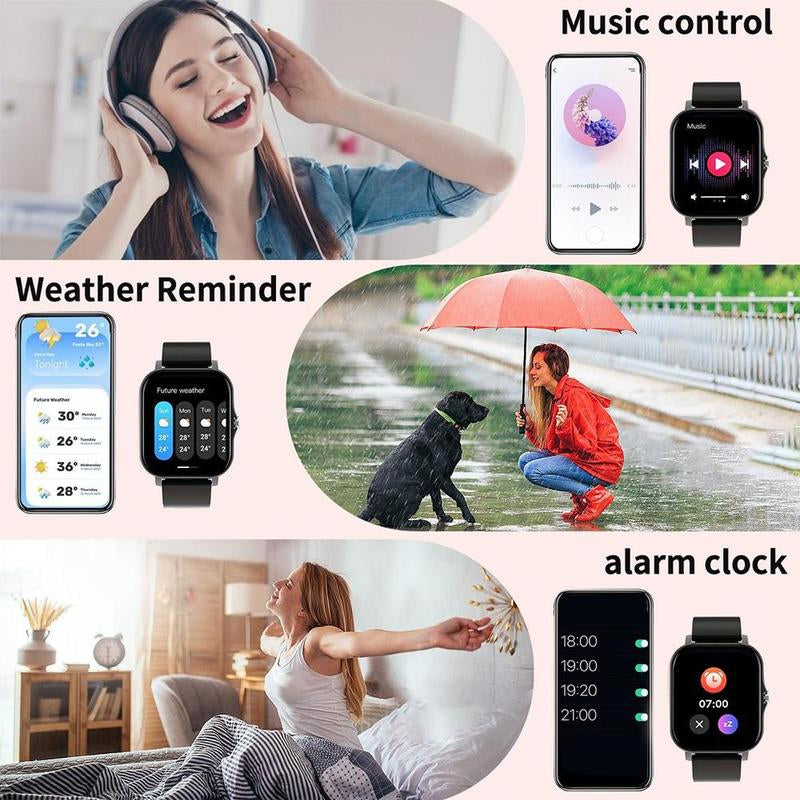1.83 Inch Full Touchscreen Sports Smartwatches, BT Calls, Message Alerts, 100+ Exercise Modes Fitness Tracker, Weather Forecast, Music Player, Men'S and Women'S Wearable Devices for Android and IOS, Outdoor Smartwatch, Gift