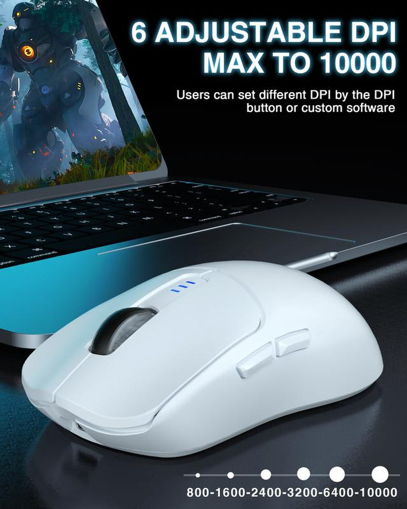 AULA SC580 Wireless Gaming Mouse, Tri-Mode 2.4G/BT5.0/USB-C Gaming Mouse, 10000 DPI Rechargeable Wireless Mouse, Gaming Mouse with 6 Programmable Buttons and Summer Anti-Slip Stickers, Office Desktop Laptop PC Accessories