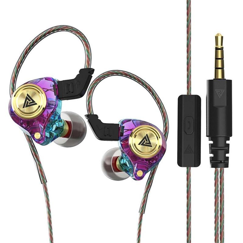 Wired Gaming Earbuds with MIC, QKZ AK3 in Ear Monitor Headphones, Deep Bass Sound, 1DD 10Mm Dynamic Driver, IEM for Music Video Calling(Black Clear Green Purple)