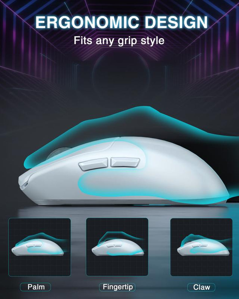 AULA SC580 Wireless Gaming Mouse, Tri-Mode 2.4G/BT5.0/USB-C Gaming Mouse, 10000 DPI Rechargeable Wireless Mouse, Gaming Mouse with 6 Programmable Buttons and Summer Anti-Slip Stickers, Office Desktop Laptop PC Accessories