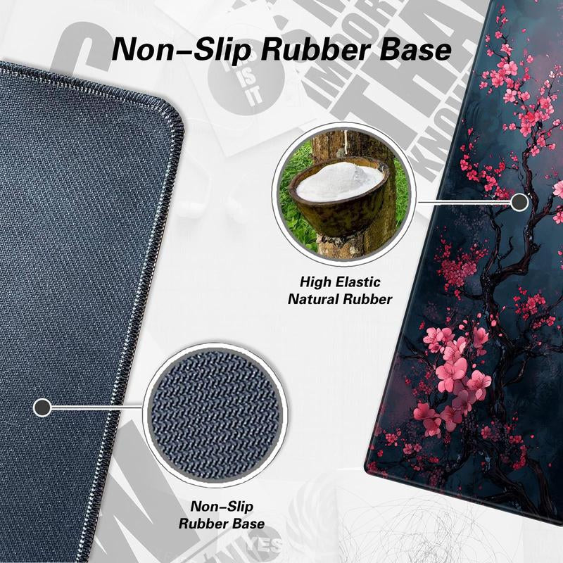 BHJLAXR Cherry Blossom Pattern Mouse Pad, 1 Count Rectangle Gaming Mouse Pad, Anti-Slip Rubber Base Mouse Mat for Work, Gaming, Office Desk Mat