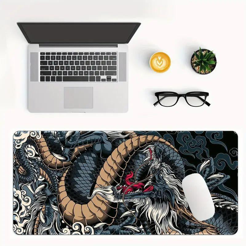 Rectangle Mouse Pad, 1 Count Smooth Mouse Movement & Waterproof Base Mouse Mat, Dragon Pattern Mouse Pad for Office Laptop & Home