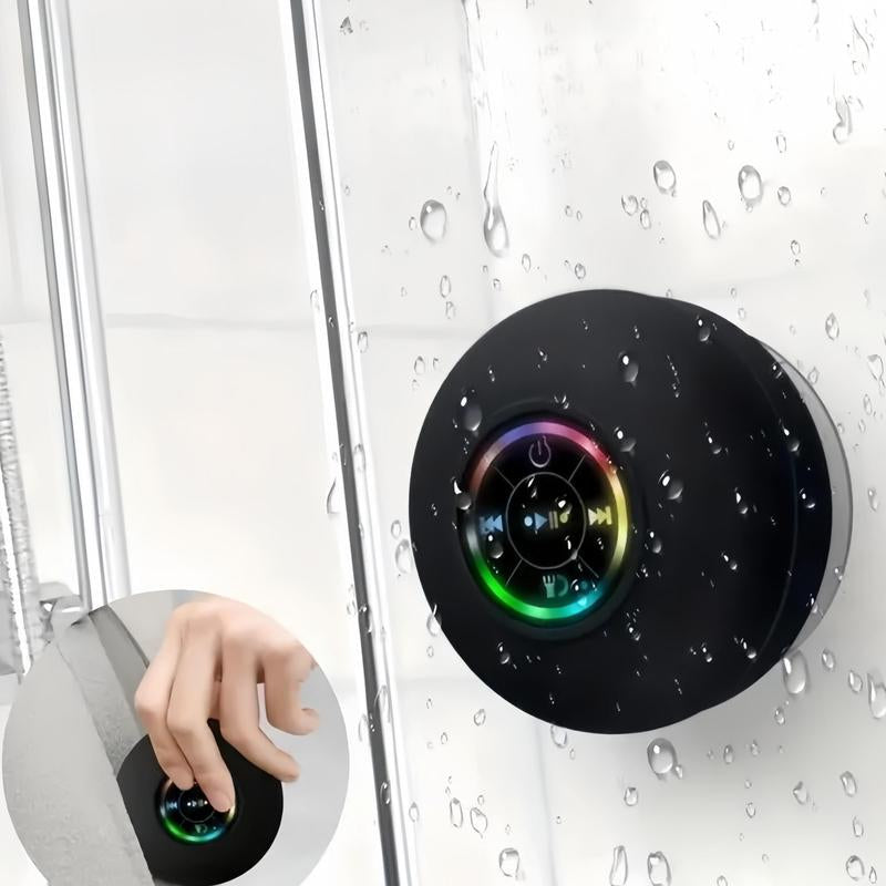 Waterproof Multifunctional Wireless Speaker, Portable Suction Cup Bluetooth-Compatible Speaker with LED Light, Rechargeable Speaker for Home, Bathroom, Outdoor, Men Gifts, USB Rechargeable Speaker
