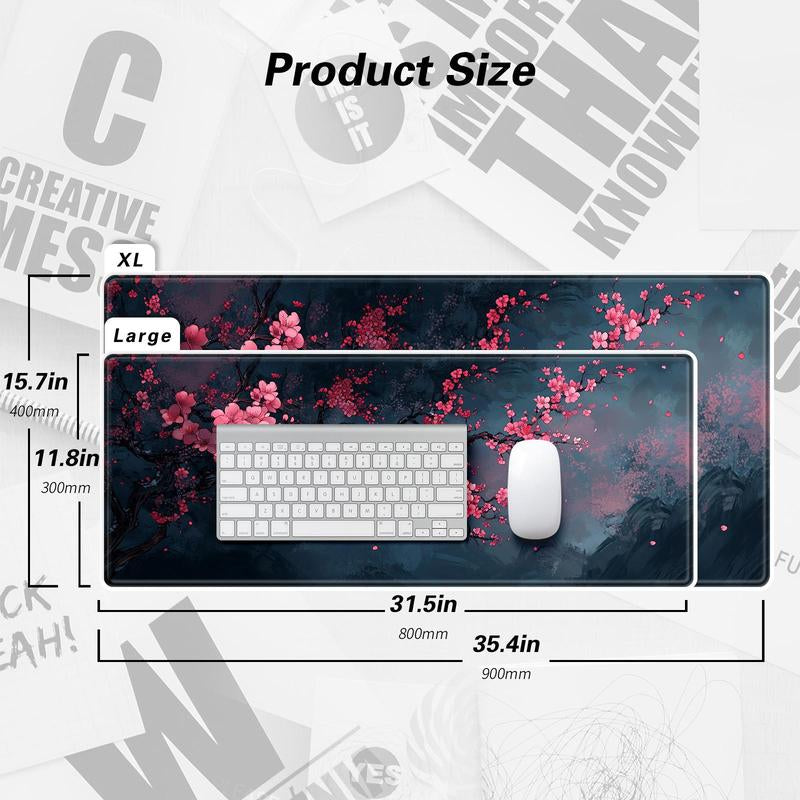 BHJLAXR Cherry Blossom Pattern Mouse Pad, 1 Count Rectangle Gaming Mouse Pad, Anti-Slip Rubber Base Mouse Mat for Work, Gaming, Office Desk Mat