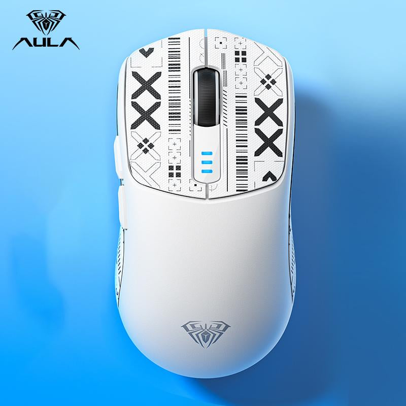 AULA SC580 Wireless Gaming Mouse, Tri-Mode 2.4G/BT5.0/USB-C Gaming Mouse, 10000 DPI Rechargeable Wireless Mouse, Gaming Mouse with 6 Programmable Buttons and Summer Anti-Slip Stickers, Office Desktop Laptop PC Accessories