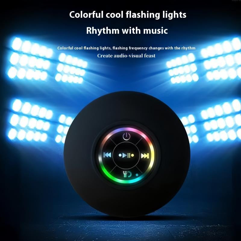 Waterproof Multifunctional Wireless Speaker, Portable Suction Cup Bluetooth-Compatible Speaker with LED Light, Rechargeable Speaker for Home, Bathroom, Outdoor, Men Gifts, USB Rechargeable Speaker