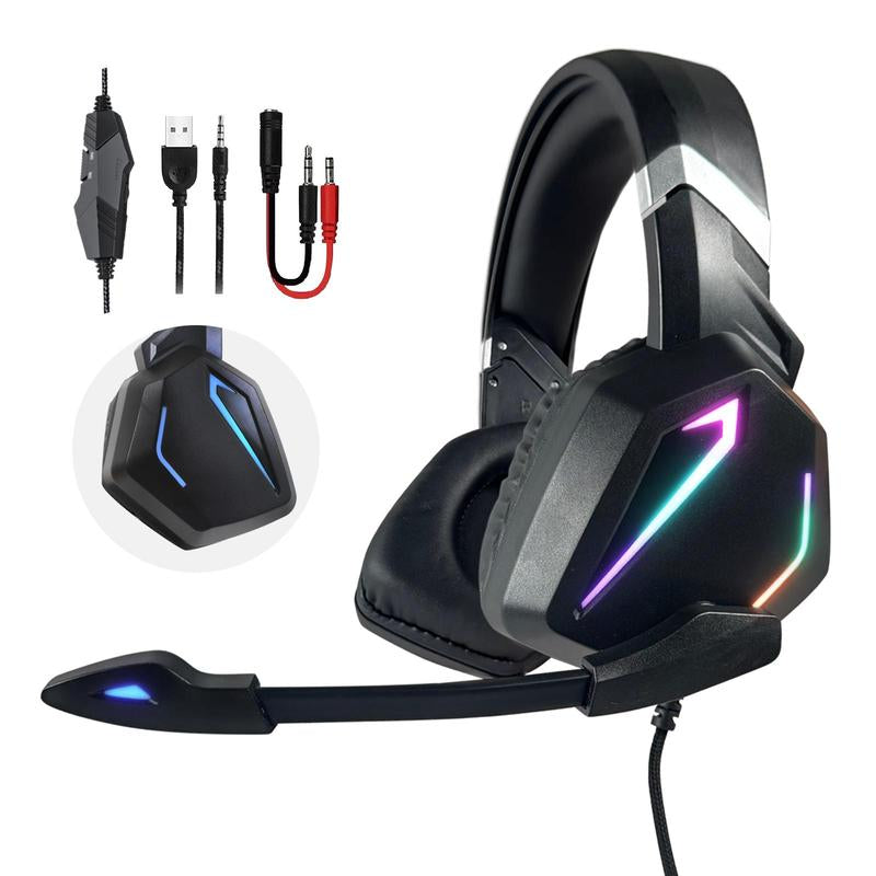 Wired Gaming Headset with LED - over Ear Noice Canceling Headphones with Microphone,Gaming Headset for Desktop Pc,Audio Earbud Electronic Accessories Mic Multicolor