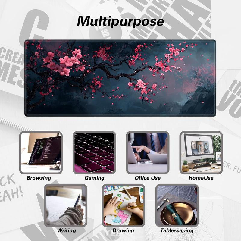 BHJLAXR Cherry Blossom Pattern Mouse Pad, 1 Count Rectangle Gaming Mouse Pad, Anti-Slip Rubber Base Mouse Mat for Work, Gaming, Office Desk Mat