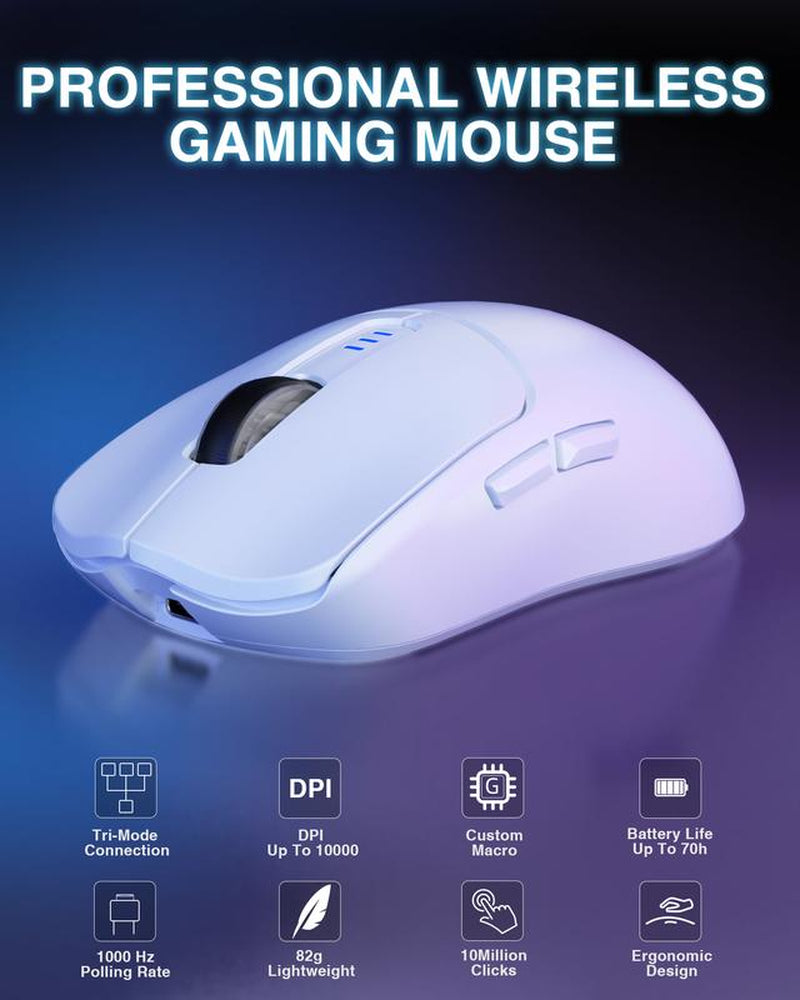 AULA SC580 Wireless Gaming Mouse, Tri-Mode 2.4G/BT5.0/USB-C Gaming Mouse, 10000 DPI Rechargeable Wireless Mouse, Gaming Mouse with 6 Programmable Buttons and Summer Anti-Slip Stickers, Office Desktop Laptop PC Accessories