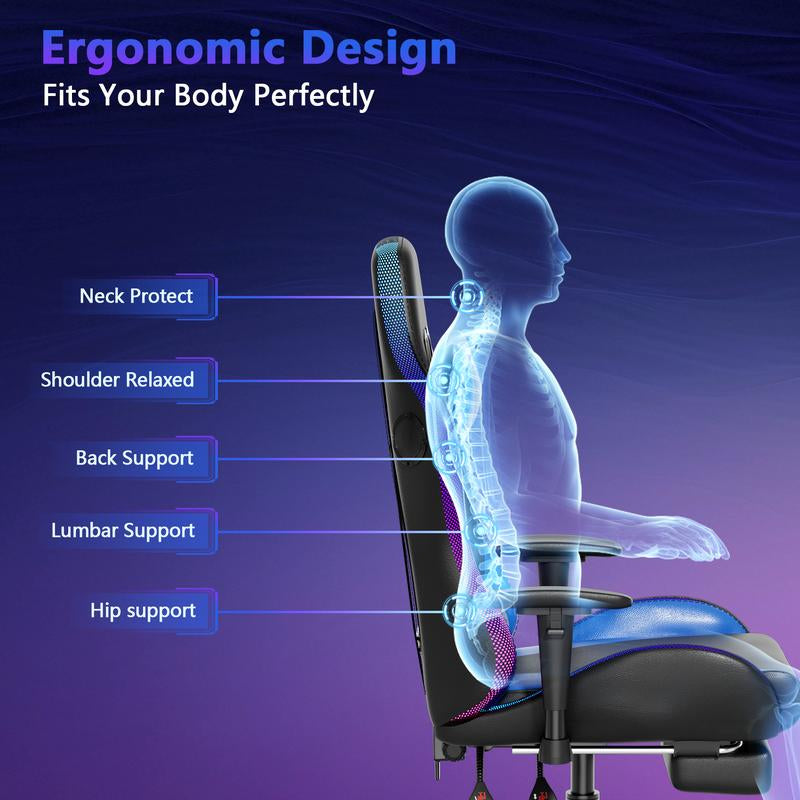 【Wider Seat】Mr IRONSTONE Gaming Chair with Speakers and Rgb Lighting Ergonomic Massage Computer Gaming Chair with Broaden Cusion and Footrest High Back Video Game Chair for Adults Kids Boyfriend Father'S Gift, Blue Black and Pink, Dealsforyoudays