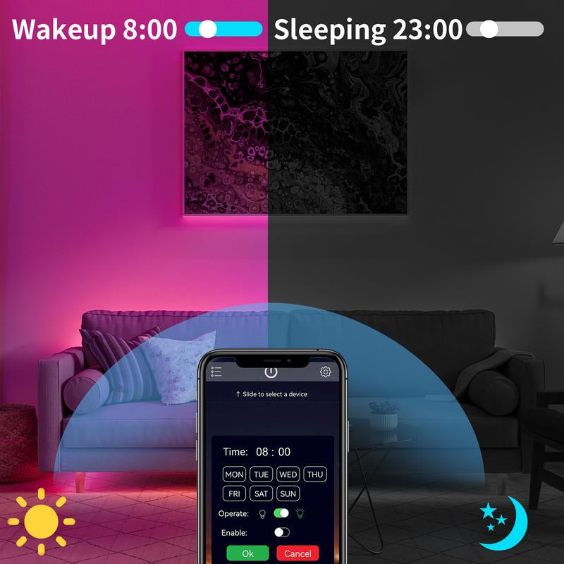 200FT 100FT 50FT LED Strip Lights with APP and Remote Bluetooth Connection Music Sync RGB Timer Lights for Bedroom and Living Room Home Decorations for Party and Games Amazing Vibes