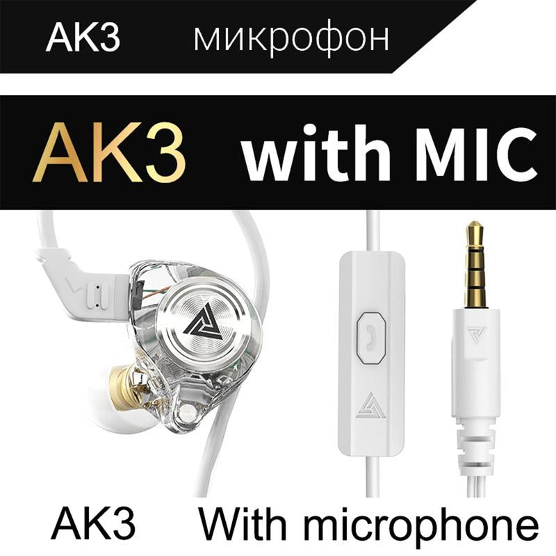 Wired Gaming Earbuds with MIC, QKZ AK3 in Ear Monitor Headphones, Deep Bass Sound, 1DD 10Mm Dynamic Driver, IEM for Music Video Calling(Black Clear Green Purple)