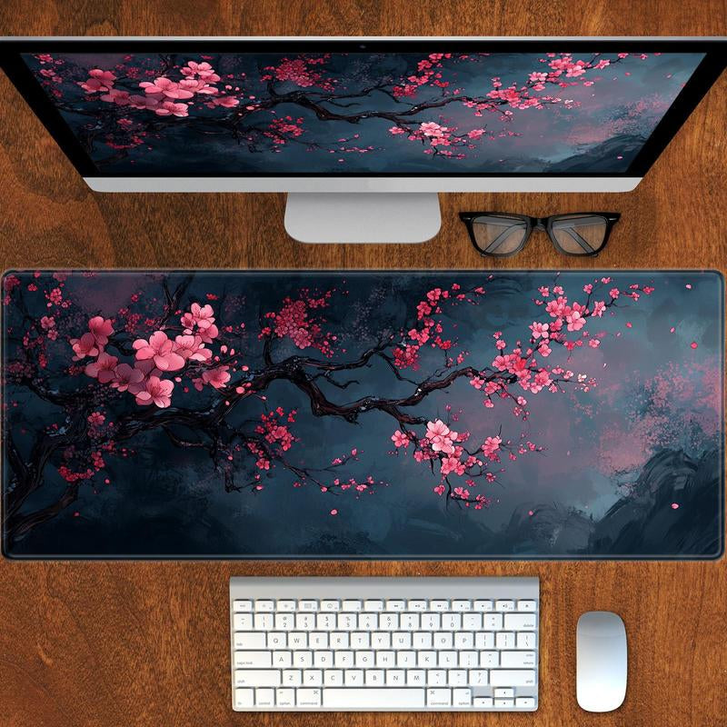 BHJLAXR Cherry Blossom Pattern Mouse Pad, 1 Count Rectangle Gaming Mouse Pad, Anti-Slip Rubber Base Mouse Mat for Work, Gaming, Office Desk Mat