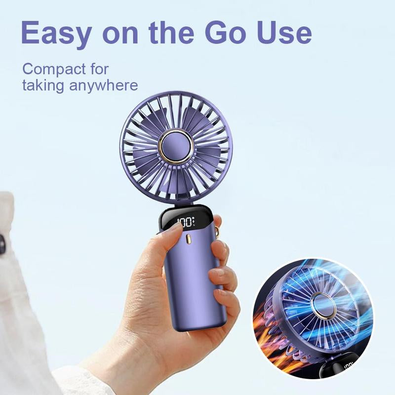 USB Rechargeable Handheld Portable Fan with Phone Holder for Iphone Android Mobile Phone, Cooling Fan with Digital Display, Portable Mini Fan, 90° Ajustable Handheld Fan for Outdoor Sports