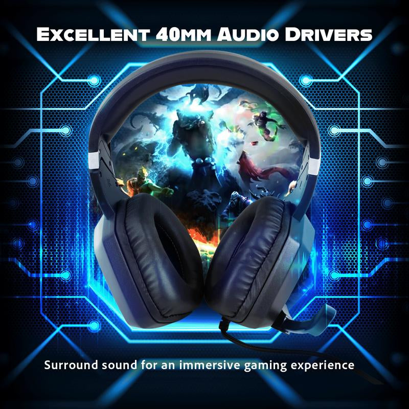 Wired Gaming Headset with LED - over Ear Noice Canceling Headphones with Microphone,Gaming Headset for Desktop Pc,Audio Earbud Electronic Accessories Mic Multicolor